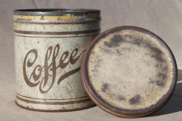 catalog photo of old stencil painted metal canister tin, hoosier vintage kitchen Coffee jar