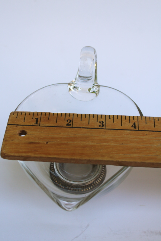 photo of old sterling silver footed glass sauce pitcher or bonbon dish, elegant crystal clear heart shaped bowl  #2