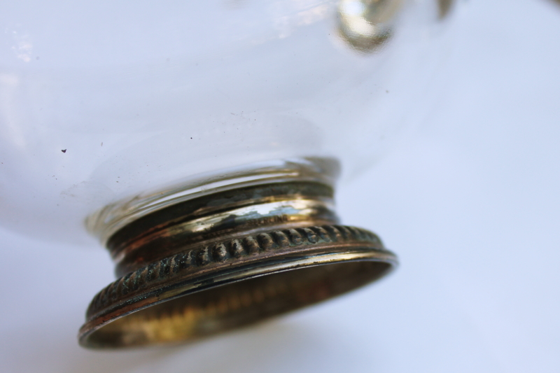 photo of old sterling silver footed glass sauce pitcher or bonbon dish, elegant crystal clear heart shaped bowl  #3
