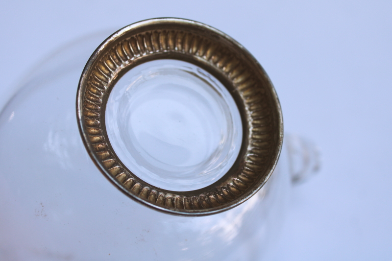 photo of old sterling silver footed glass sauce pitcher or bonbon dish, elegant crystal clear heart shaped bowl  #4