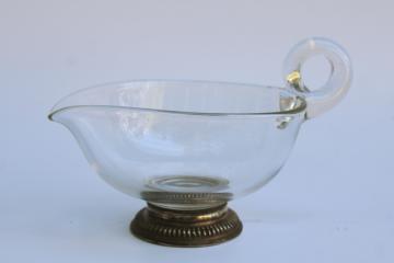 old sterling silver footed glass sauce pitcher or bonbon dish, elegant crystal clear heart shaped bowl 