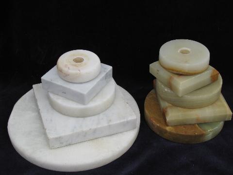 photo of old stone marble lamp bases, vintage lighting restoration parts #1