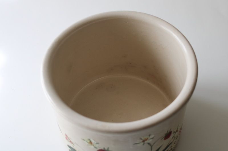 photo of old stoneware crock w/ hand painted strawberries, vintage cottagecore country kitchen decor  #5
