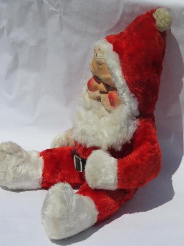 photo of old stuffed toy Santa Claus doll w/ rubber face & plush, vintage Christmas #2