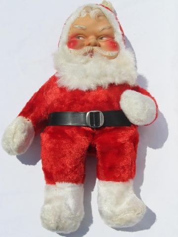 photo of old stuffed toy Santa Claus doll w/ rubber face & plush, vintage Christmas #3