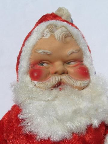 photo of old stuffed toy Santa Claus doll w/ rubber face & plush, vintage Christmas #5