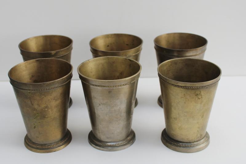 photo of old tarnished brass drinking cups w/ antique silvered wash, shabby french style vases #1