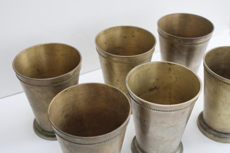 photo of old tarnished brass drinking cups w/ antique silvered wash, shabby french style vases #2