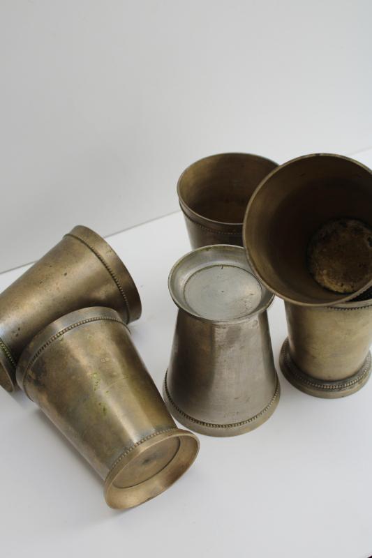 photo of old tarnished brass drinking cups w/ antique silvered wash, shabby french style vases #4