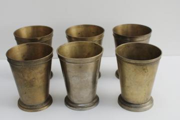 catalog photo of old tarnished brass drinking cups w/ antique silvered wash, shabby french style vases