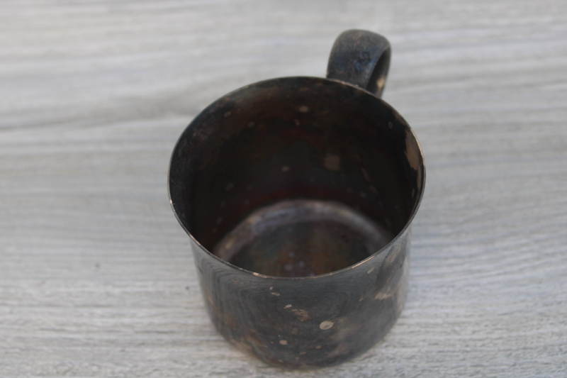 photo of old tarnished silver baby cup w/ little squirrel handle, vintage Lunt silverplate #4
