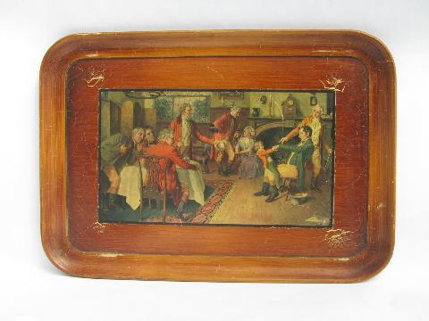 photo of old tavern pub scene print tray, vintage wood composition or papier mache #1