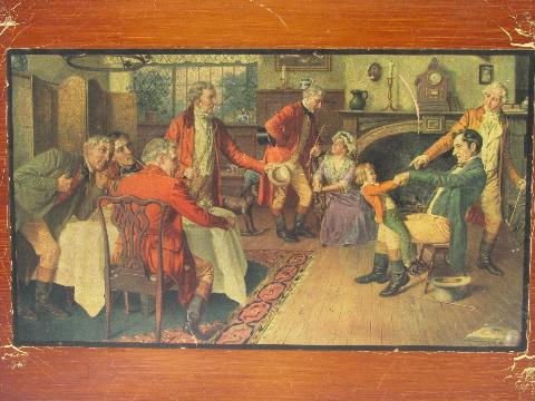 photo of old tavern pub scene print tray, vintage wood composition or papier mache #2