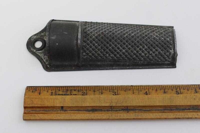 photo of old tin nutmeg grater w/ spice box top, primitive wall hanging antique kitchen tool #3