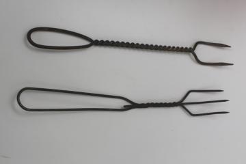 old twisted wire toasting forks, vintage campfire fork marshmallow cookers