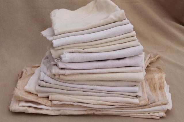 photo of old unbleached cotton feedsack fabric, primitive grubby feed sacks mixed lot vintage grain bags #1