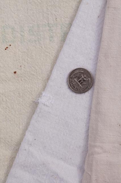 photo of old unbleached cotton feedsack fabric, primitive grubby feed sacks mixed lot vintage grain bags #2