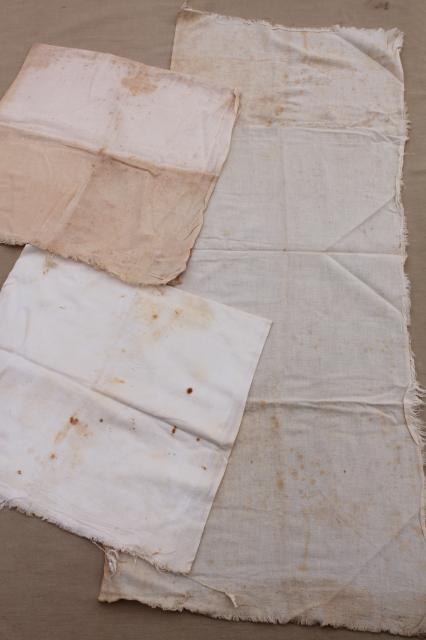 photo of old unbleached cotton feedsack fabric, primitive grubby feed sacks mixed lot vintage grain bags #4