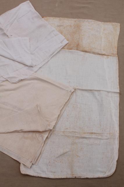 photo of old unbleached cotton feedsack fabric, primitive grubby feed sacks mixed lot vintage grain bags #7