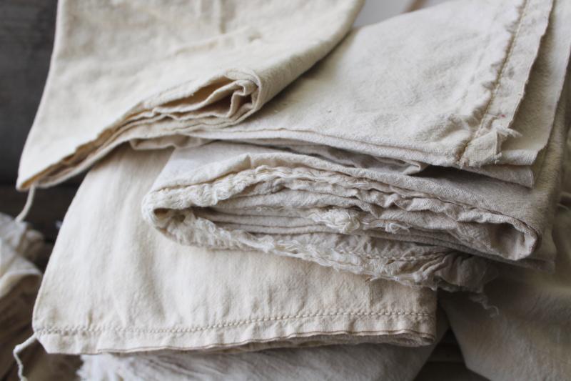 photo of old unbleached natural cotton grain bags, feed sack fabric rustic farmhouse vintage #4