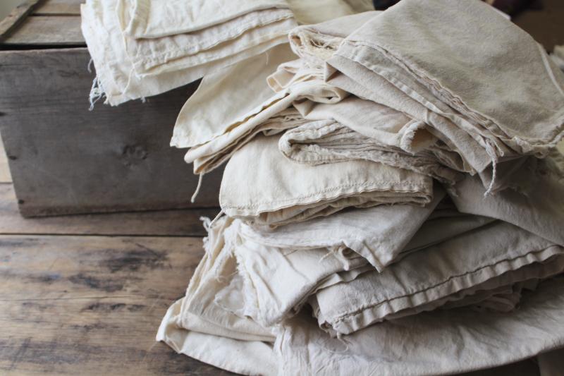 photo of old unbleached natural cotton grain bags, feed sack fabric rustic farmhouse vintage #5