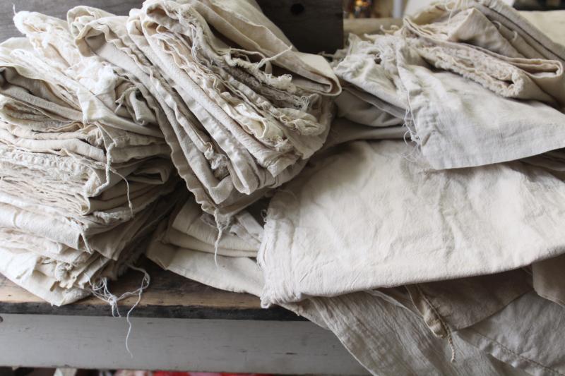 photo of old unbleached natural cotton grain bags, feed sack fabric rustic farmhouse vintage #13