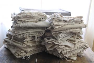 catalog photo of old unbleached natural cotton grain bags, feed sack fabric rustic farmhouse vintage