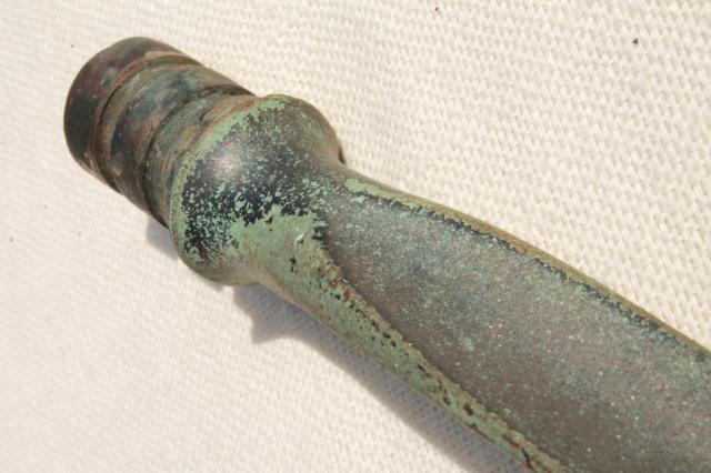 photo of old verdigris green copper point for antique lightning rod finial, spear head shape #7