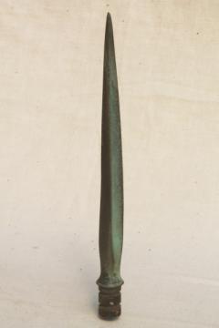 catalog photo of old verdigris green copper point for antique lightning rod finial, spear head shape