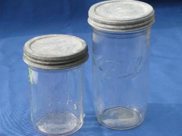 catalog photo of old vintage Ball wide-mouth mason jars w/lids for storage canisters