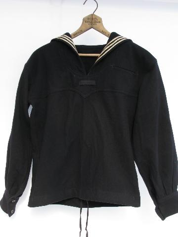 photo of old vintage US Navy dress blues wool sailor's uniform w/ neck flap jumper #2