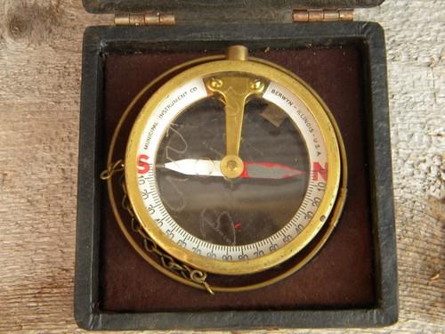 photo of old vintage brass & copper dipping compass surveying instrument w/case #3