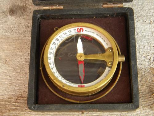 photo of old vintage brass & copper dipping compass surveying instrument w/case #4