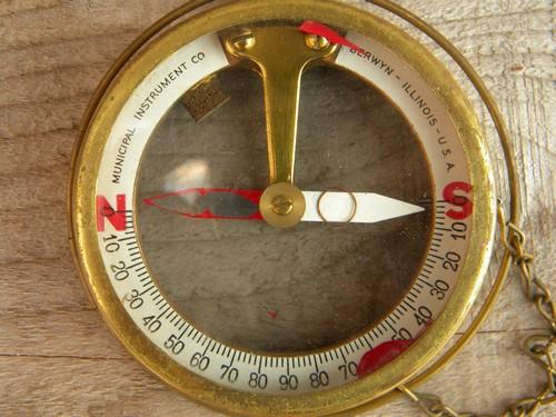 photo of old vintage brass & copper dipping compass surveying instrument w/case #5