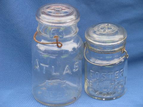 photo of old vintage clear glass mason jars w/glass lids for storage canisters #1