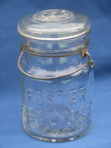photo of old vintage clear glass mason jars w/glass lids for storage canisters #3