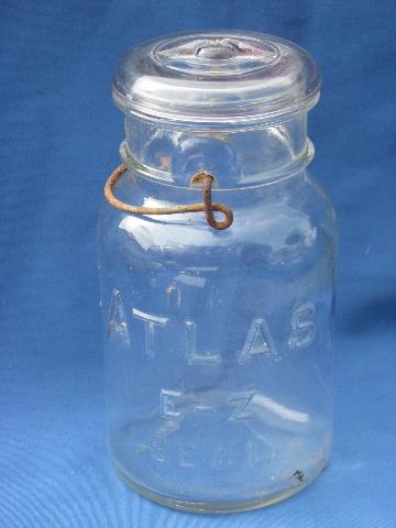 photo of old vintage clear glass mason jars w/glass lids for storage canisters #4