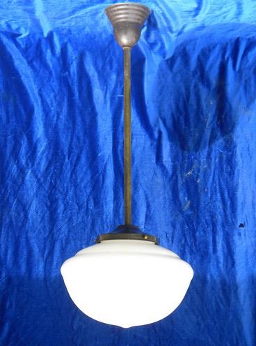 photo of old vintage lighting pendant light with schoolhouse glass shade #1