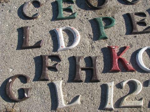 photo of old vintage store sign letters, huge assorted wall art display lot #3