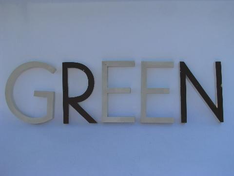 photo of old vintage store sign wood letters spelling GREEN word wall art display #1