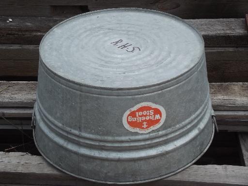 photo of old wash tub galvanized metal washtub w/ original vintage Wheeling label #4