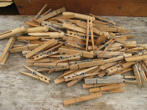 photo of old washday primitive, 1930s laundry clothespin bag w/ clothesline hanger #2