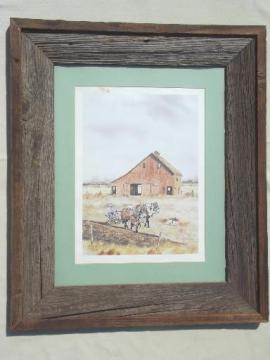 catalog photo of old weathered barn wood frame, large rustic  board poster / picture frame