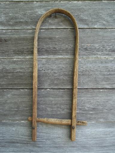 photo of old weathered bent wood yoke, antique farm primitive, vintage 1900 #1