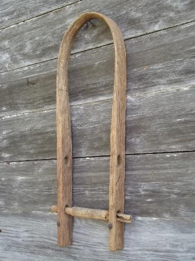 photo of old weathered bent wood yoke, antique farm primitive, vintage 1900 #2