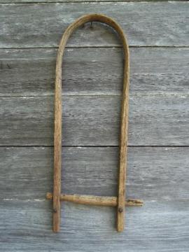 catalog photo of old weathered bent wood yoke, antique farm primitive, vintage 1900