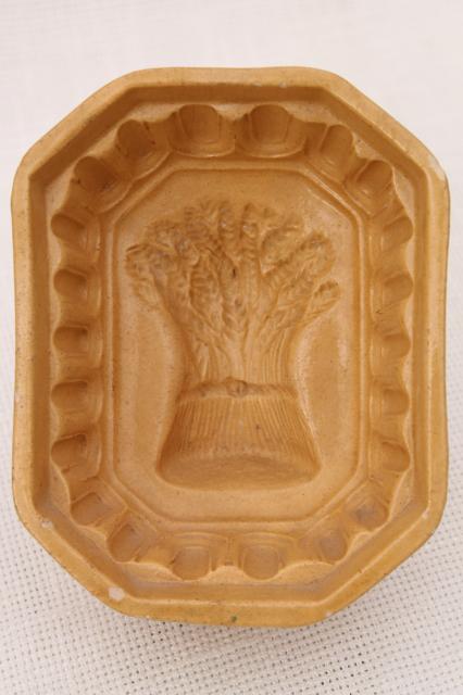 photo of old wheat sheaf pattern yellow ware stoneware food mold for jelly, blancmange or pudding #1