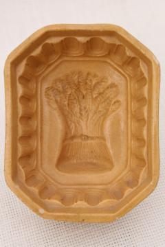 catalog photo of old wheat sheaf pattern yellow ware stoneware food mold for jelly, blancmange or pudding