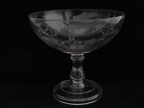 photo of old wheel-cut floral pattern comport, vintage elegant glass pedestal bowl #1