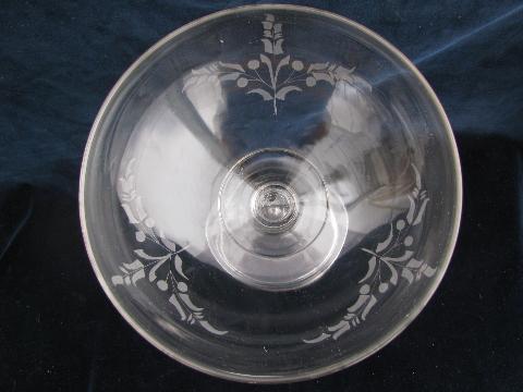 photo of old wheel-cut floral pattern comport, vintage elegant glass pedestal bowl #4